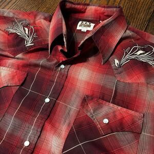 Ely Cattleman Men's XL Pearl Snap Button Up Long Sleeve Plaid Shirt Embroidered